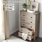 Commode haute de style farmhouse à 5 tiroirs, 48 pouces, en bois, pour chambre à coucher