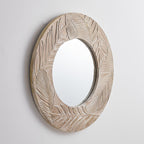 Miroir mural rond en bois sculpté style farmhouse - 71 x 71 cm