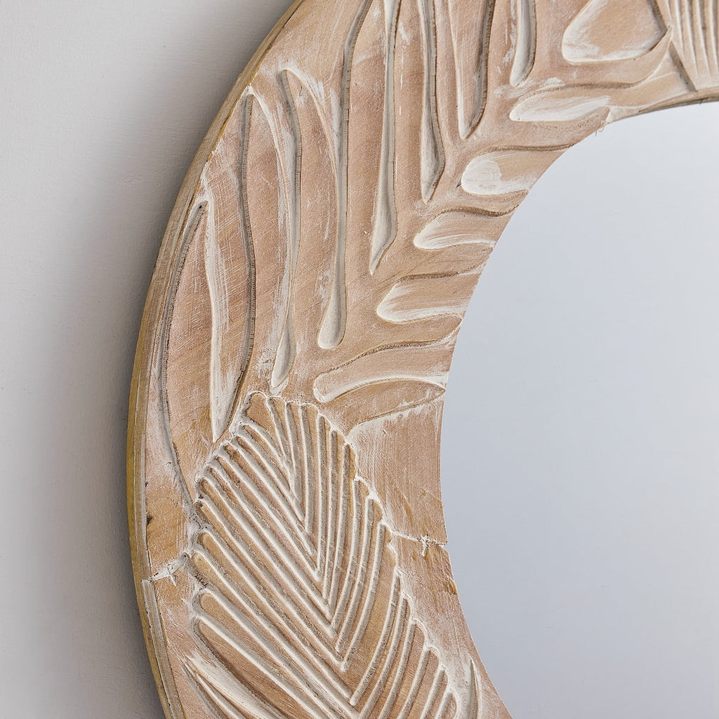 Miroir mural rond en bois sculpté style farmhouse - 71 x 71 cm