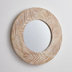 Miroir mural rond en bois sculpté style farmhouse - 71 x 71 cm