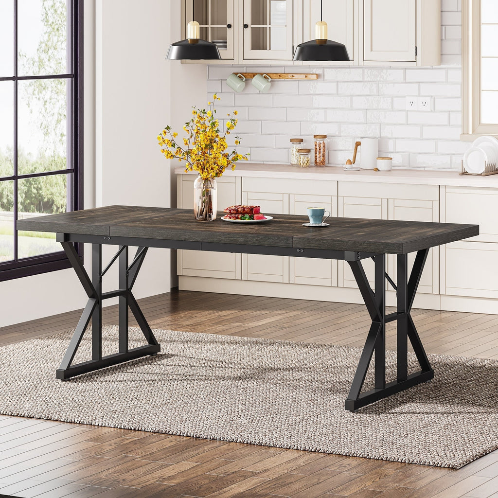 Table de salle à manger de style farmhouse pour 6 personnes, table de cuisine rectangulaire en bois de 70,8 pouces