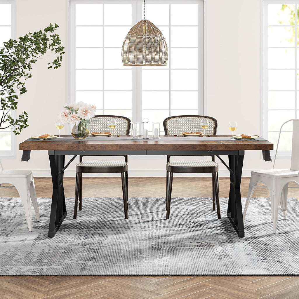 Table de salle à manger de style farmhouse pour 6 personnes, table de cuisine rectangulaire en bois de 70,8 pouces