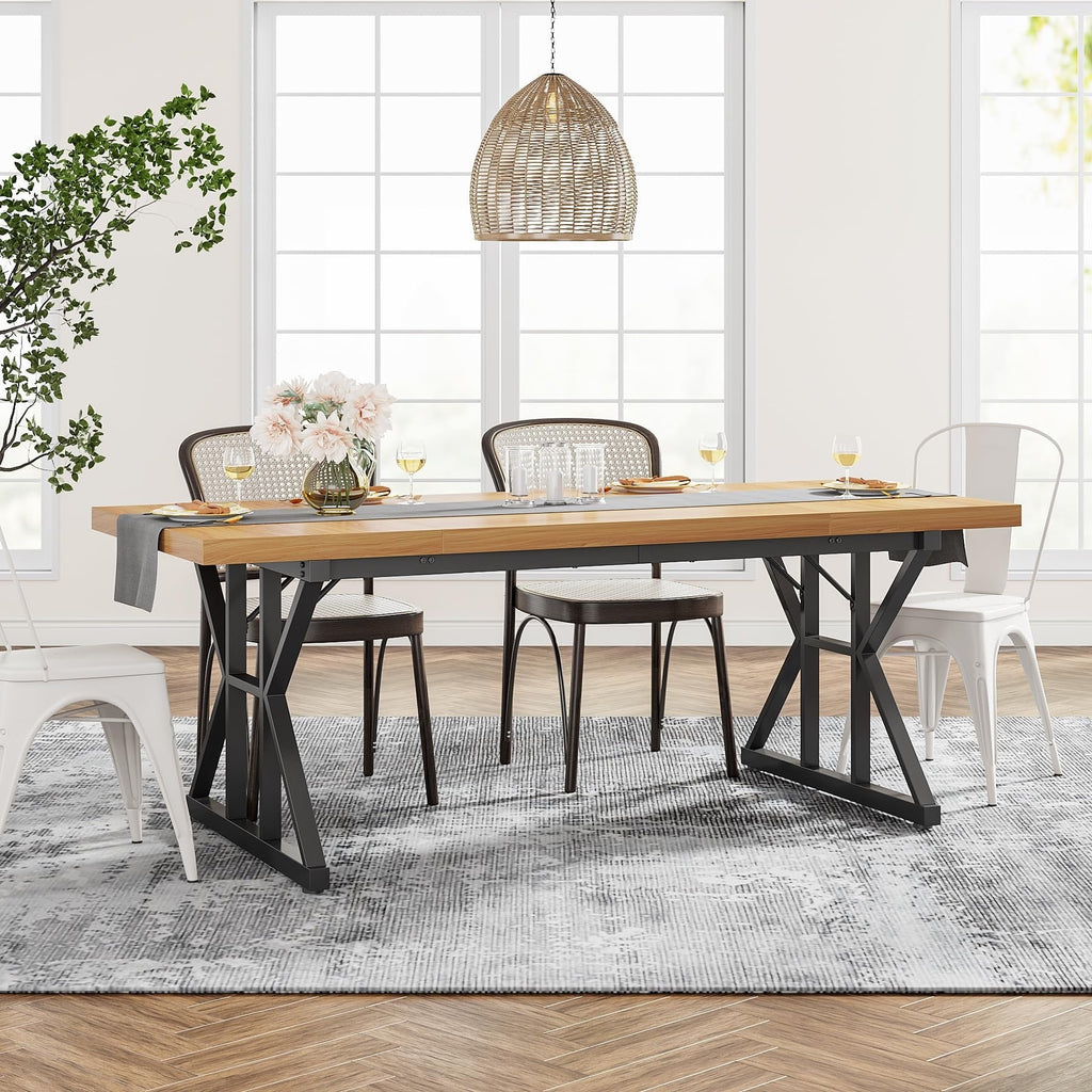 Table de salle à manger de style farmhouse pour 6 personnes, table de cuisine rectangulaire en bois de 70,8 pouces
