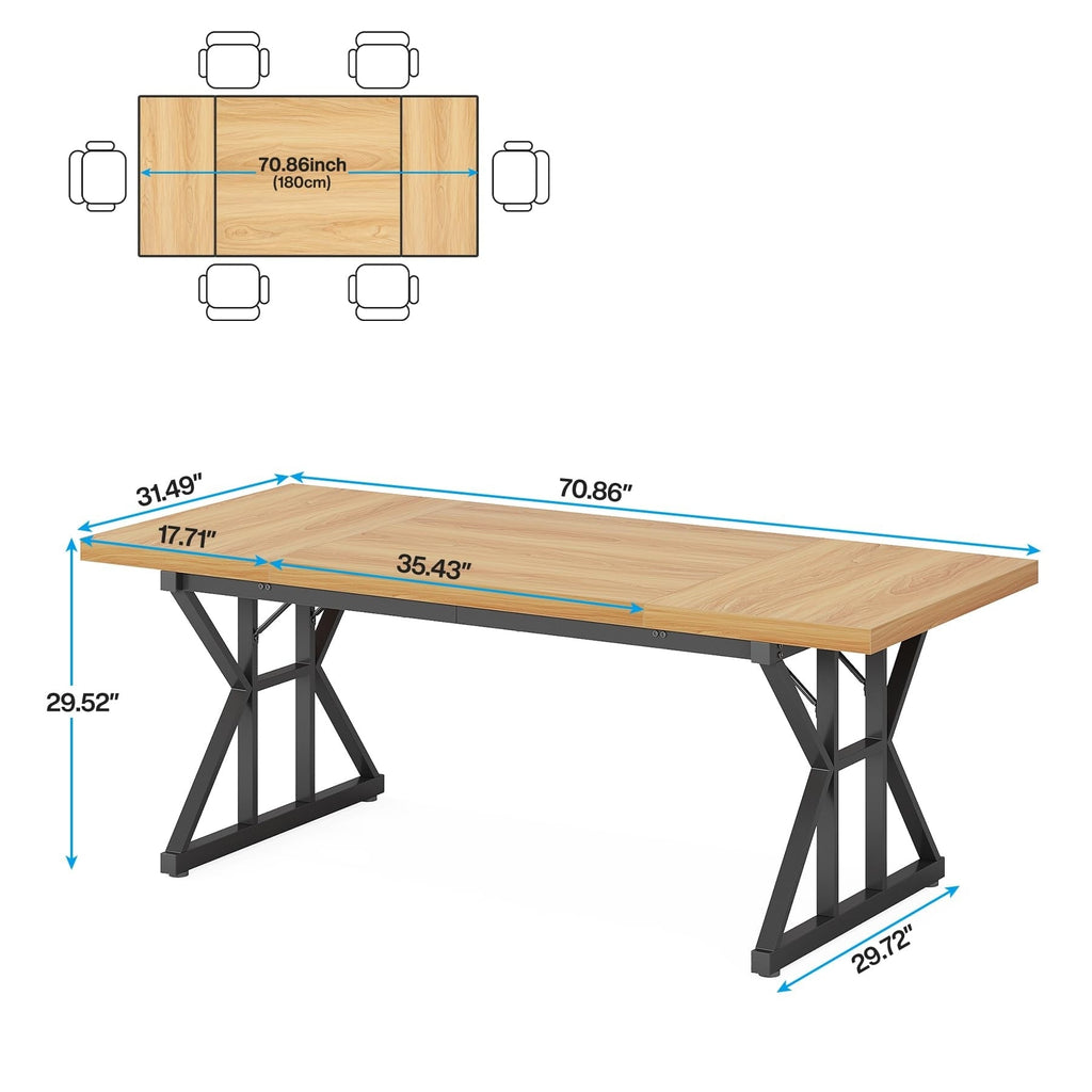 Table de salle à manger de style farmhouse pour 6 personnes, table de cuisine rectangulaire en bois de 70,8 pouces