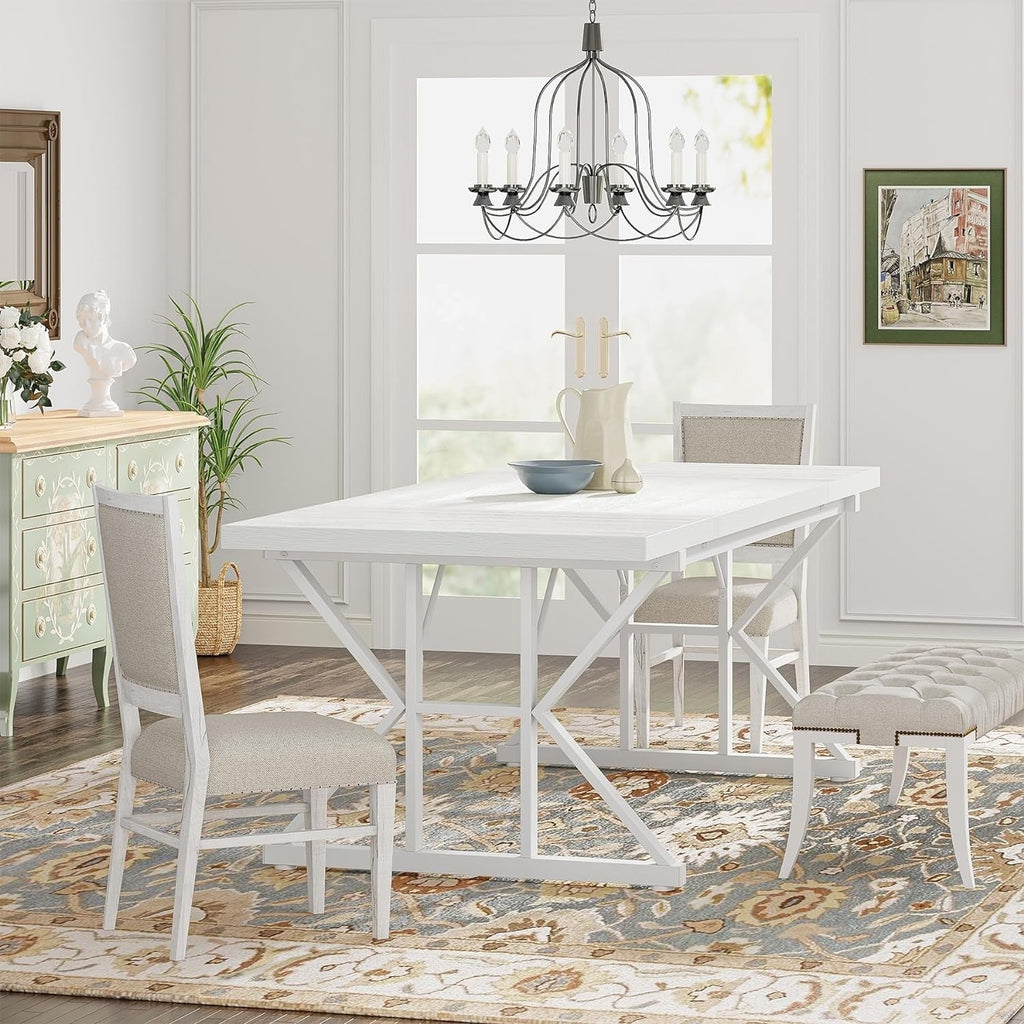 Table de salle à manger de style farmhouse pour 6 personnes, table de cuisine rectangulaire en bois de 70,8 pouces