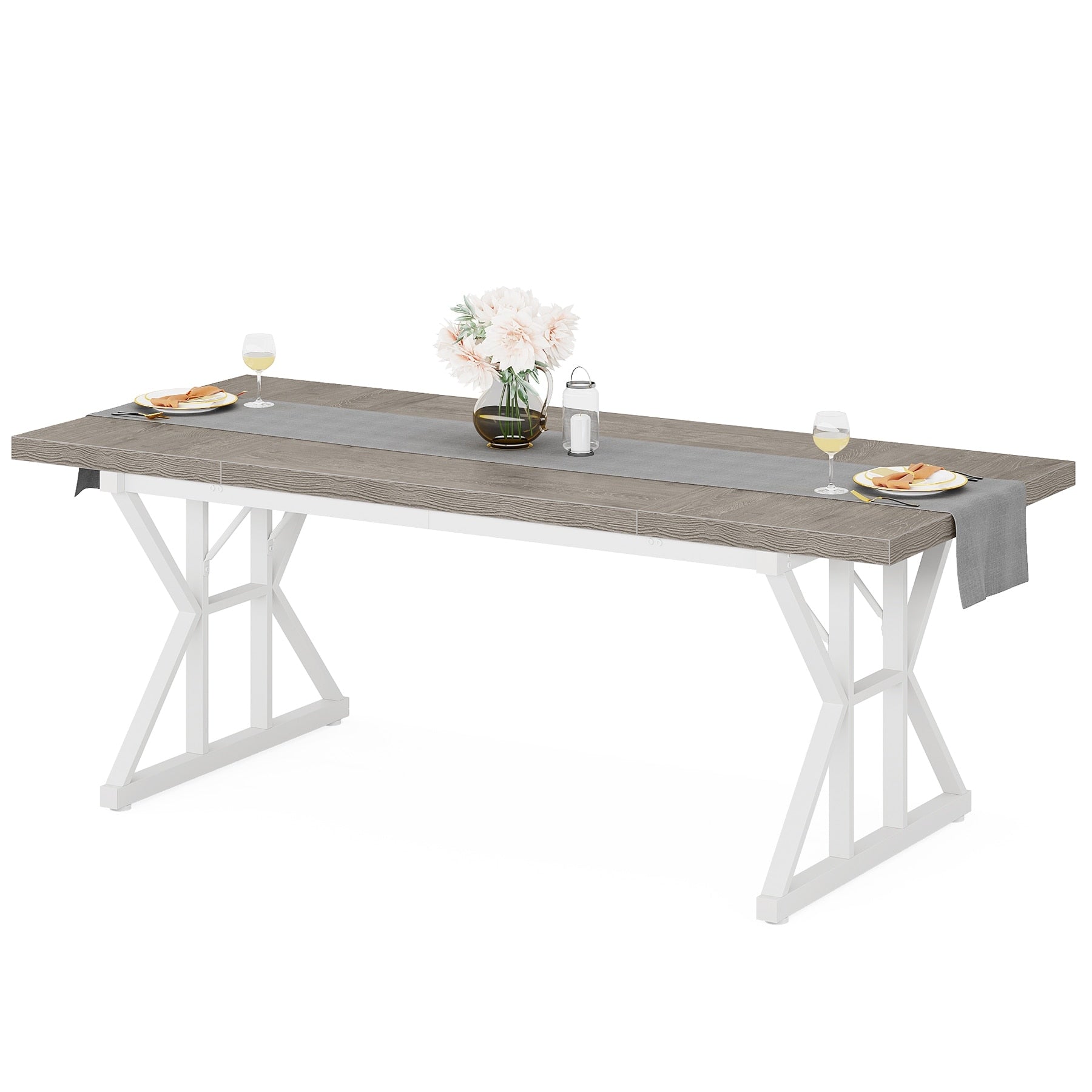 Table de salle à manger de style farmhouse pour 6 personnes, table de cuisine rectangulaire en bois de 70,8 pouces