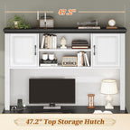 Bureau de direction de style farmhouse, bureau de travail à domicile, tiroir à dossiers, support de moniteur, prise de courant.