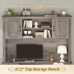 Bureau de direction de style farmhouse, bureau de travail à domicile, tiroir à dossiers, support de moniteur, prise de courant.