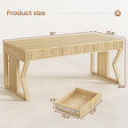 Bureau de direction de style farmhouse, bureau de travail à domicile, tiroir à dossiers, support de moniteur, prise de courant.