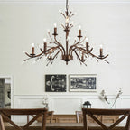 Luminaire suspendu en forme de branche d'arbre rétro style ferme avec lustre en cristal et bougie.