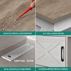 Meuble TV style farmhouse pour téléviseur jusqu'à 65 pouces avec portes et étagères ouvertes, console multimédia et prise de courant.