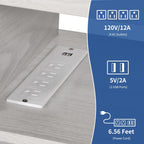 Meuble TV style farmhouse pour téléviseur jusqu'à 65 pouces avec portes et étagères ouvertes, console multimédia et prise de courant.