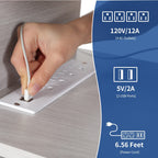 Meuble TV style farmhouse pour téléviseur jusqu'à 65 pouces avec portes et étagères ouvertes, console multimédia et prise de courant.