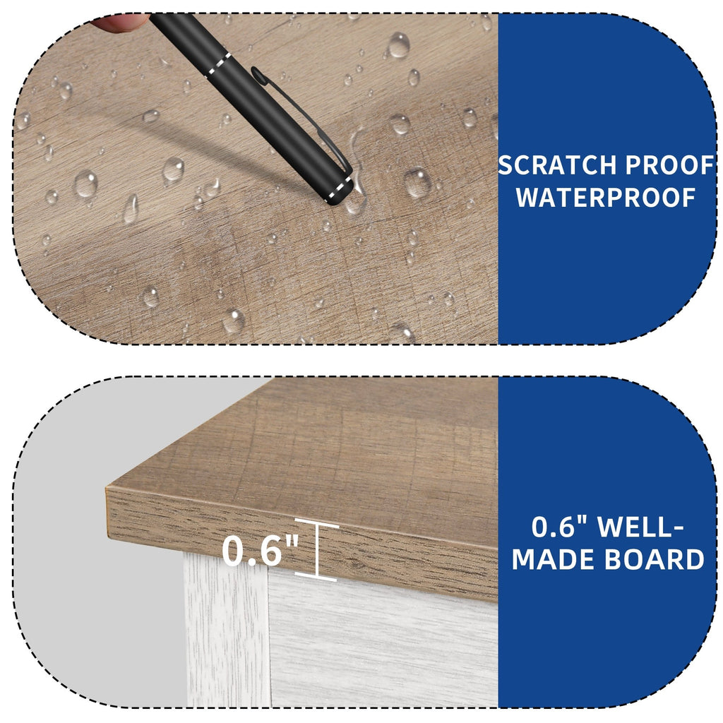 Meuble TV style farmhouse pour téléviseur jusqu'à 65 pouces avec portes et étagères ouvertes, console multimédia et prise de courant.