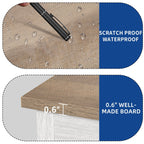 Meuble TV style farmhouse pour téléviseur jusqu'à 65 pouces avec portes et étagères ouvertes, console multimédia et prise de courant.