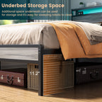 Cadre de lit plateforme en bois de style farmhouse avec station de recharge et lumières LED