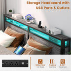 Cadre de lit plateforme en bois de style farmhouse avec station de recharge et lumières LED