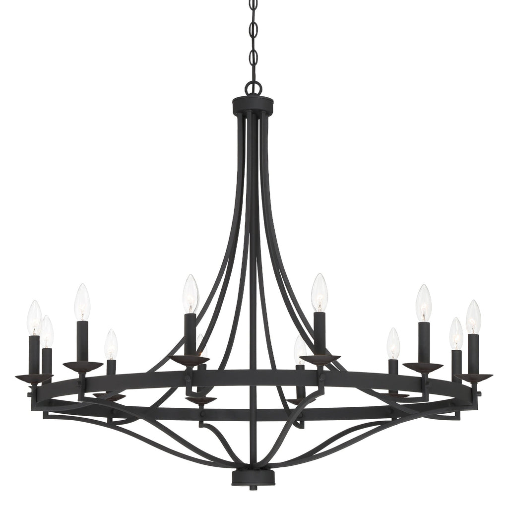 Luminaire à 12 lumières Fidenza, style ferme moderne, en forme de roue de chariot d'empire, avec certification UL - Diamètre 40'' * Hauteur 135''