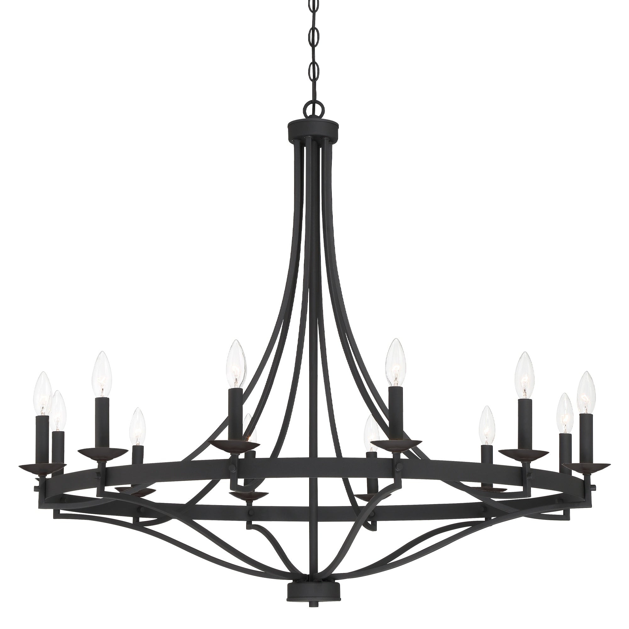 Luminaire à 12 lumières Fidenza, style ferme moderne, en forme de roue de chariot d'empire, avec certification UL - Diamètre 40'' * Hauteur 135''