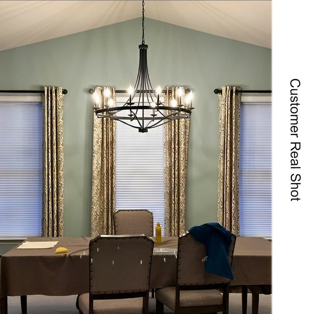 Luminaire à 12 lumières Fidenza, style ferme moderne, en forme de roue de chariot d'empire, avec certification UL - Diamètre 40'' * Hauteur 135''