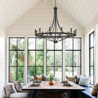 Luminaire à 12 lumières Fidenza, style ferme moderne, en forme de roue de chariot d'empire, avec certification UL - Diamètre 40'' * Hauteur 135''