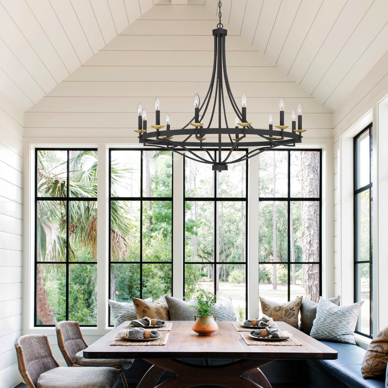 Luminaire à 12 lumières Fidenza, style ferme moderne, en forme de roue de chariot d'empire, avec certification UL - Diamètre 40'' * Hauteur 135''