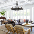 Luminaire à 12 lumières Fidenza, style ferme moderne, en forme de roue de chariot d'empire, avec certification UL - Diamètre 40'' * Hauteur 135''