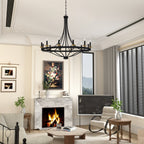 Luminaire à 12 lumières Fidenza, style ferme moderne, en forme de roue de chariot d'empire, avec certification UL - Diamètre 40'' * Hauteur 135''