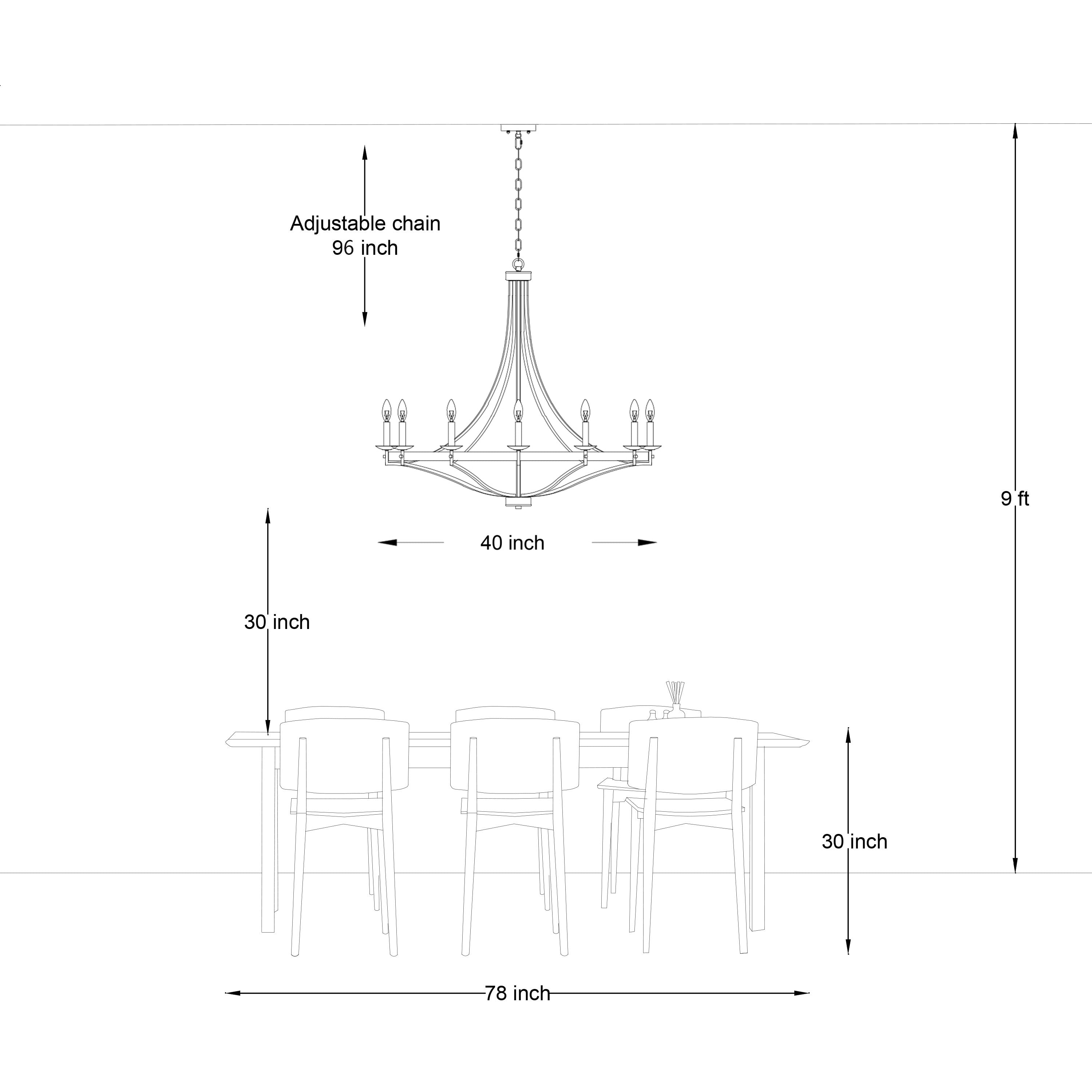 Luminaire à 12 lumières Fidenza, style ferme moderne, en forme de roue de chariot d'empire, avec certification UL - Diamètre 40'' * Hauteur 135''