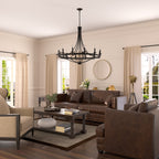 Luminaire à 12 lumières Fidenza, style ferme moderne, en forme de roue de chariot d'empire, avec certification UL - Diamètre 40'' * Hauteur 135''