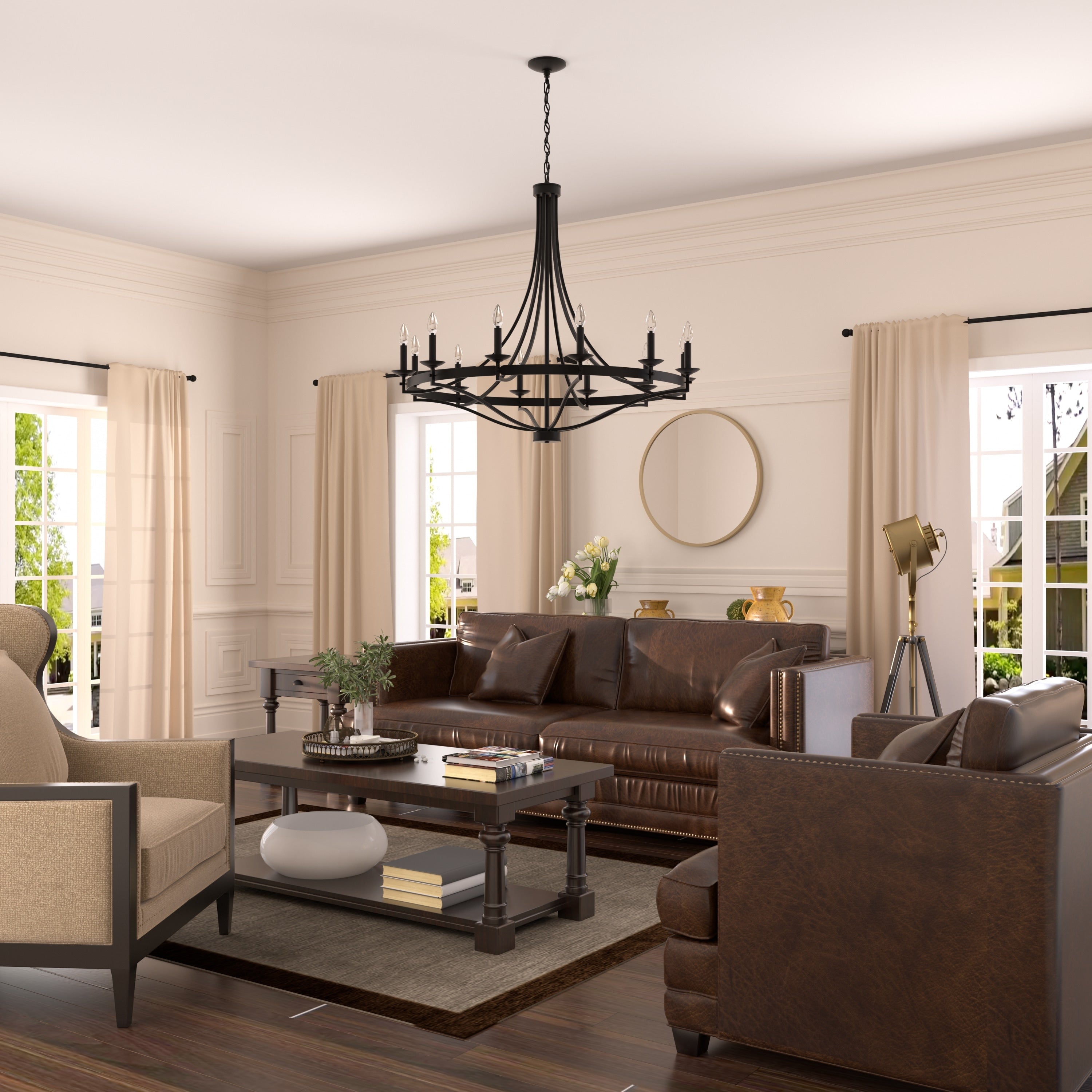 Luminaire à 12 lumières Fidenza, style ferme moderne, en forme de roue de chariot d'empire, avec certification UL - Diamètre 40'' * Hauteur 135''