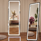 Grand miroir de sol avec éclairage LED, miroir pleine longueur 64 x 21 pouces avec support, miroir mural suspendu, miroir corps entier.