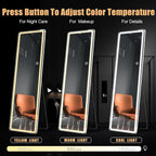 Grand miroir de sol avec éclairage LED, miroir pleine longueur 64 x 21 pouces avec support, miroir mural suspendu, miroir corps entier.