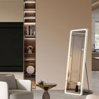 Grand miroir de sol avec éclairage LED, miroir pleine longueur 64 x 21 pouces avec support, miroir mural suspendu, miroir corps entier.