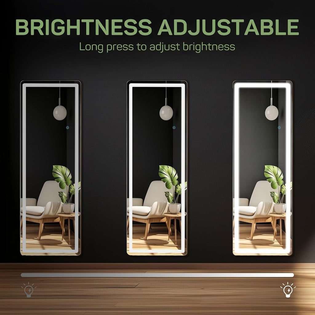 Grand miroir mural avec éclairage LED, miroir pleine longueur 64 x 21 pouces avec support, miroir suspendu, miroir mural, miroir pour corps entier.
