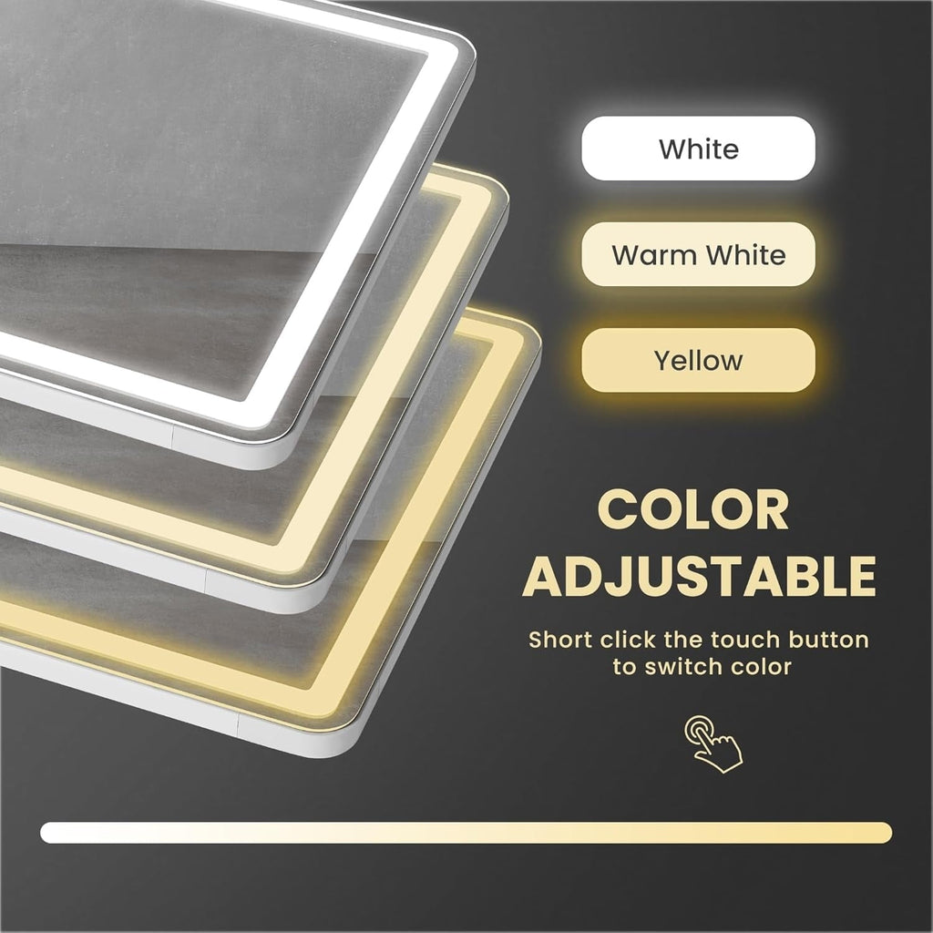 Grand miroir mural avec éclairage LED, miroir pleine longueur 64 x 21 pouces avec support, miroir suspendu, miroir mural, miroir pour corps entier.