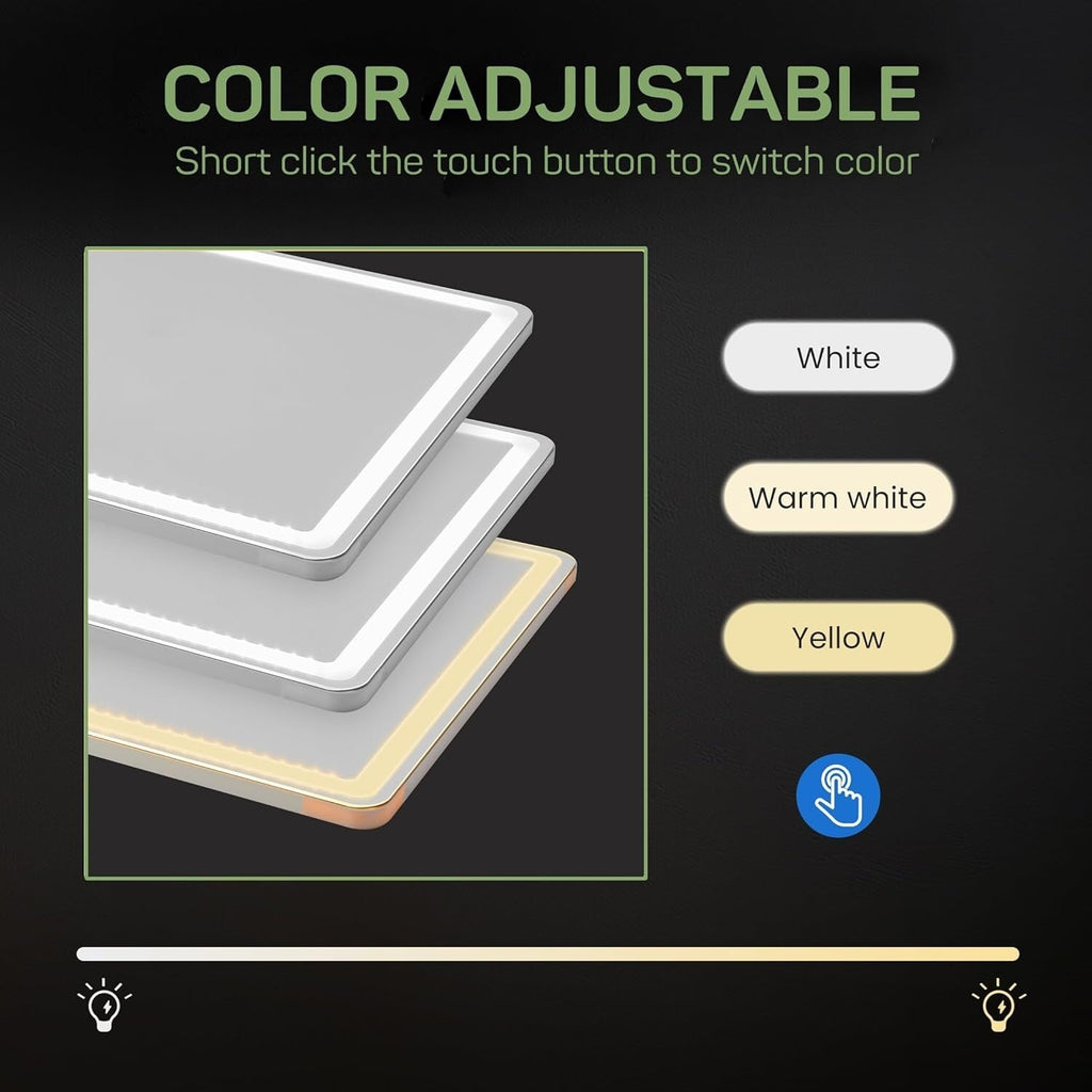 Grand miroir mural avec éclairage LED, miroir pleine longueur 64 x 21 pouces avec support, miroir suspendu, miroir mural, miroir pour corps entier.