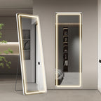 Grand miroir de sol avec éclairage LED, miroir pleine longueur 64 x 21 pouces avec support, miroir mural suspendu, miroir corps entier.