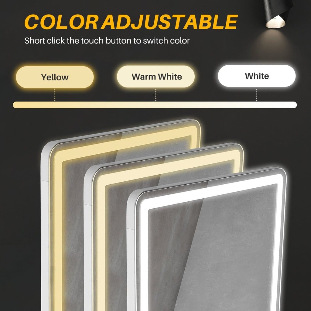 Grand miroir de sol avec éclairage LED, miroir pleine longueur 64 x 21 pouces avec support, miroir mural suspendu, miroir corps entier.