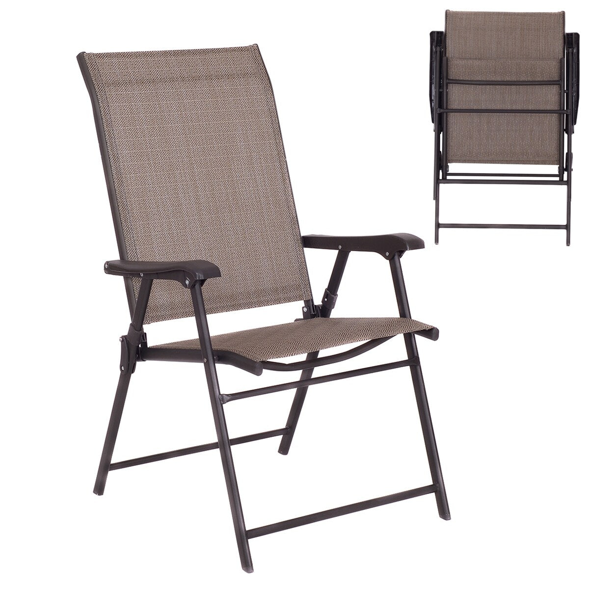 Ensemble de 2 fauteuils pliants marron pour terrasse