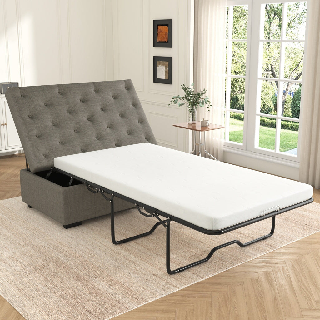 Canapé-lit pliant, pouf de 126 cm avec matelas à mémoire de forme et capitonnage.