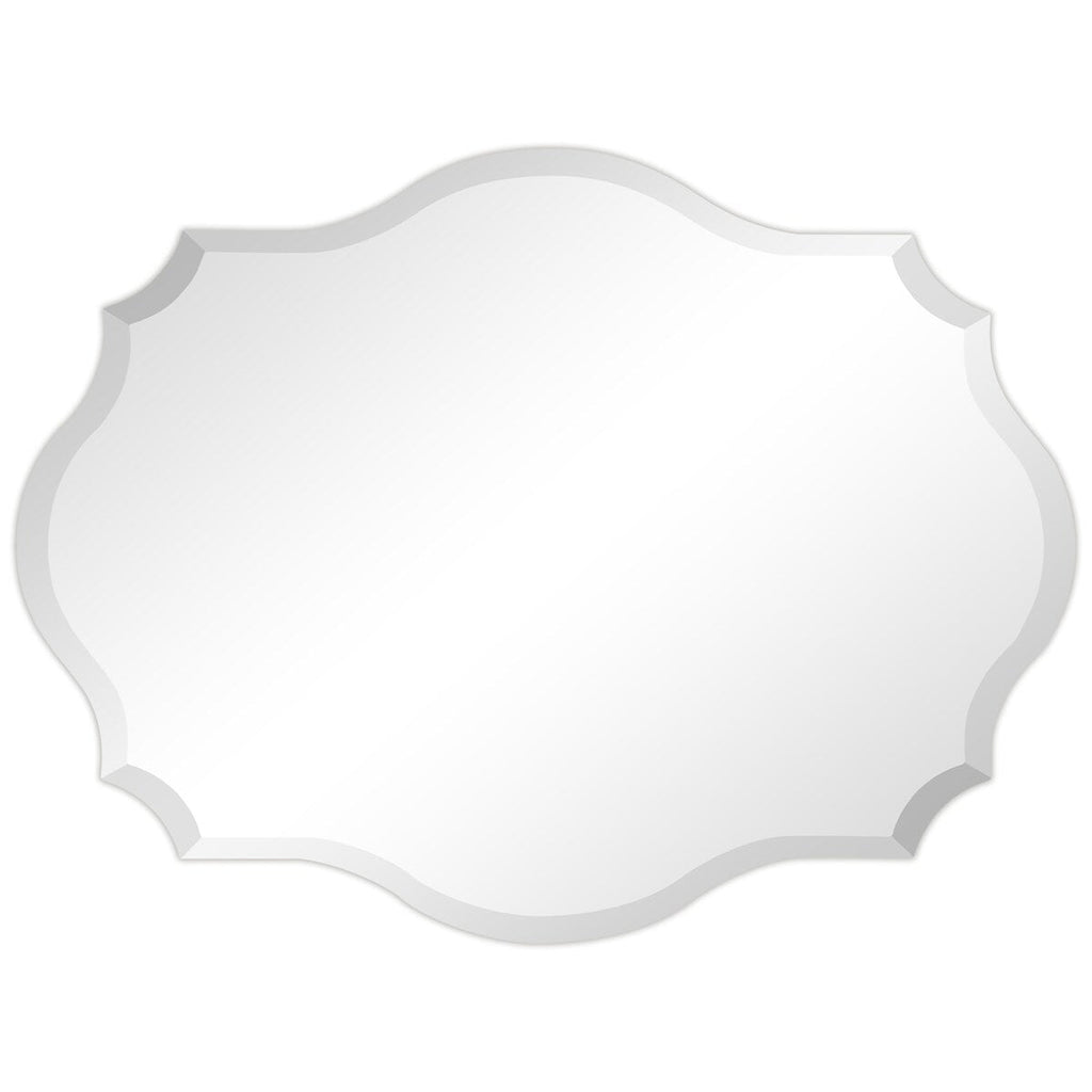 Miroir mural rectangulaire élégant à bords biseautés et festonnés, sans cadre.