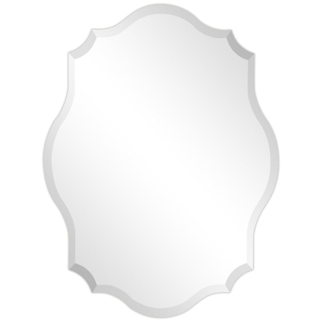 Miroir mural rectangulaire élégant à bords biseautés et festonnés, sans cadre.