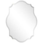 Miroir mural rectangulaire élégant à bords biseautés et festonnés, sans cadre.