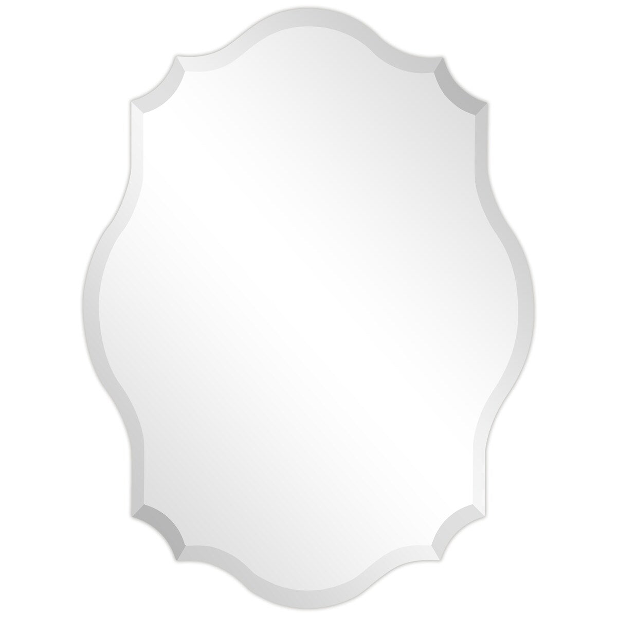 Miroir mural rectangulaire élégant à bords biseautés et festonnés, sans cadre.