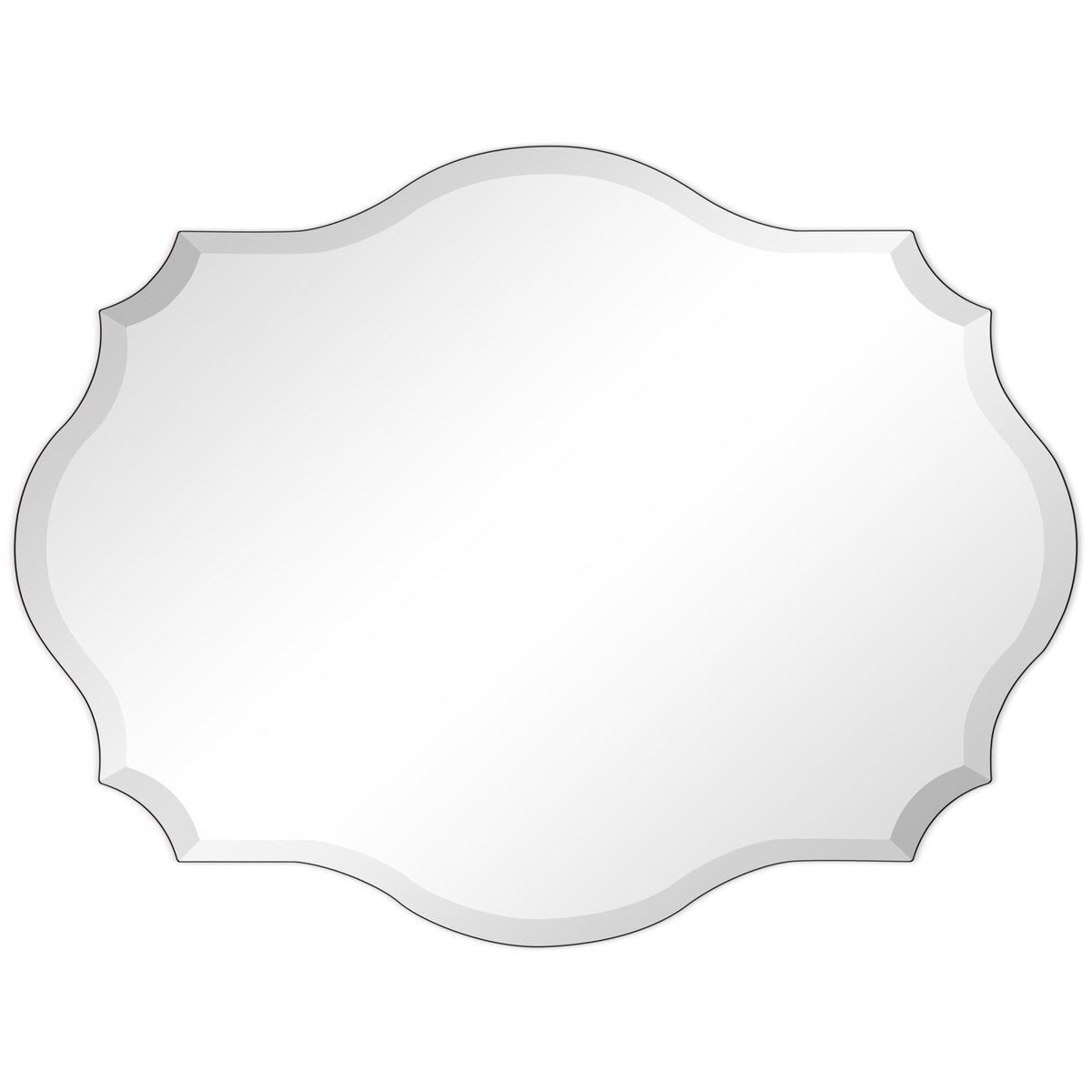 Miroir mural rectangulaire élégant à bords biseautés et festonnés, sans cadre.