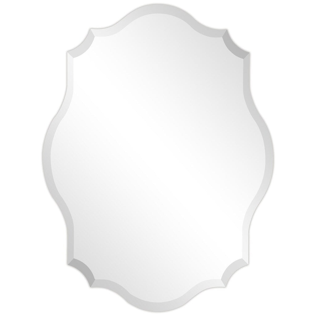 Miroir mural rectangulaire élégant à bords biseautés et festonnés, sans cadre.