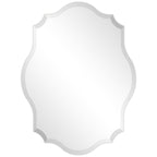 Miroir mural rectangulaire élégant à bords biseautés et festonnés, sans cadre.