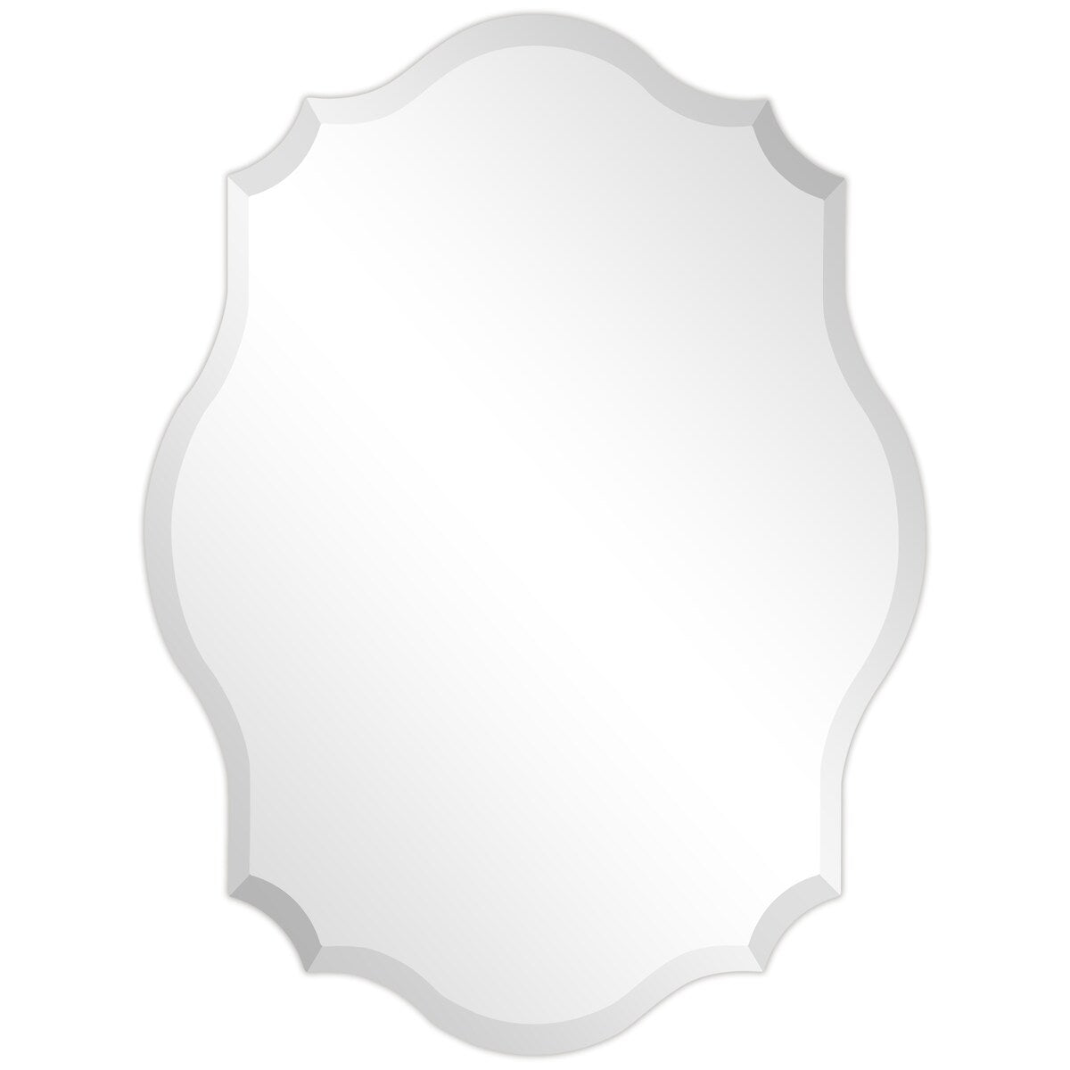 Miroir mural rectangulaire élégant à bords biseautés et festonnés, sans cadre.