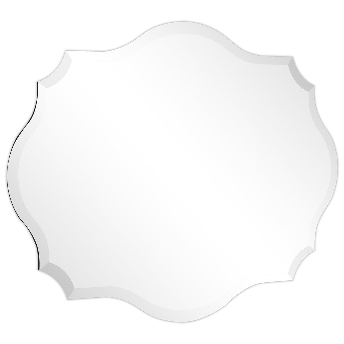 Miroir mural rectangulaire élégant à bords biseautés et festonnés, sans cadre.